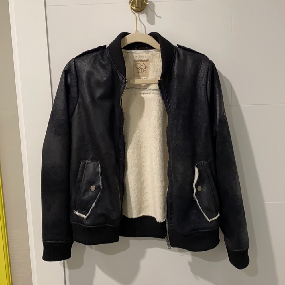 Chaser Brand Faux Fur Suede Bomber